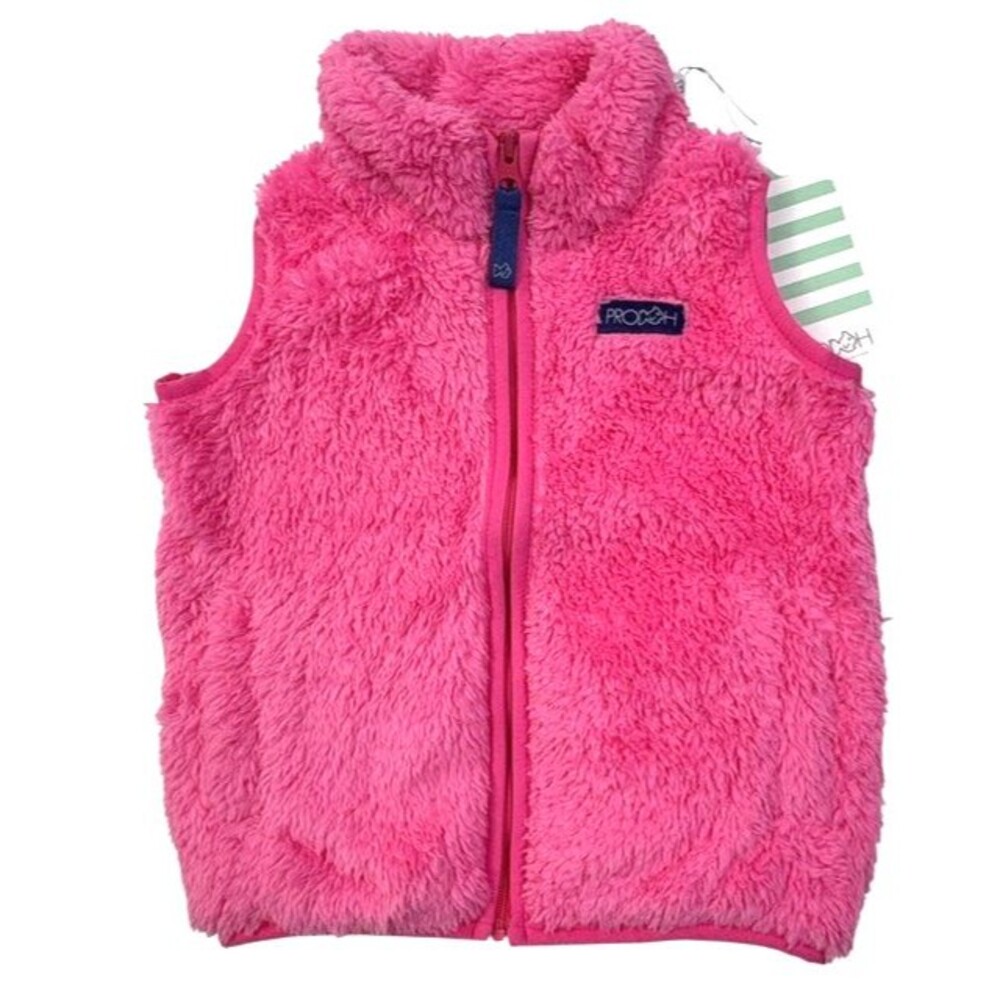 NWT PRODOH Girls Hot Pink Fuzzy Plush Fleece Full Zip Vest 12 Months